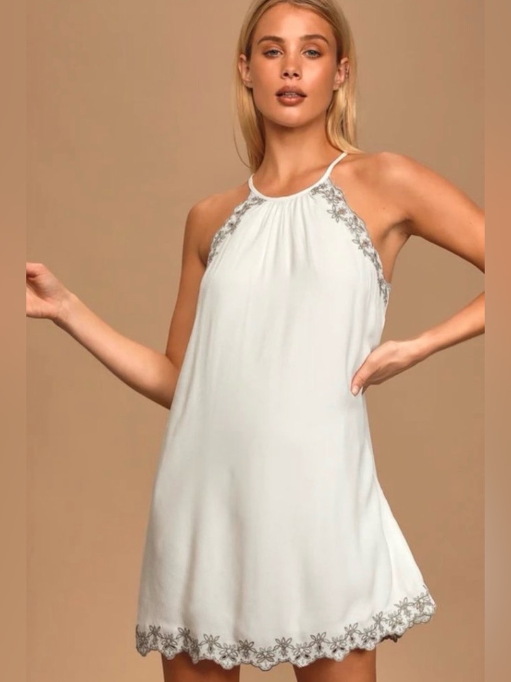 NWT Lush White Embroidered Shift Dress - Small